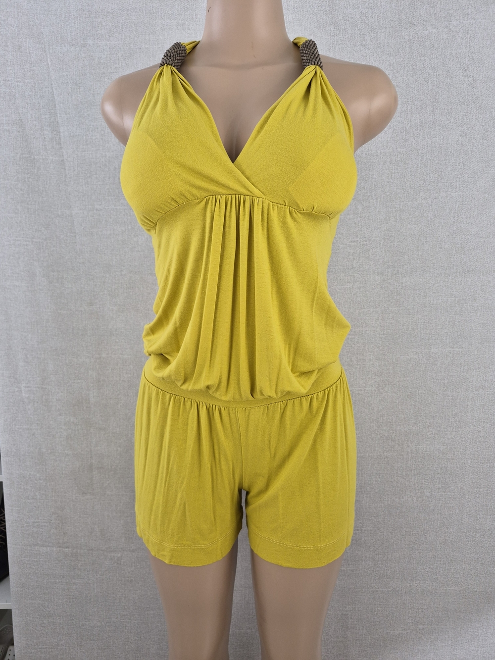 Gilli Yellow Halter Romper with Beaded Straps